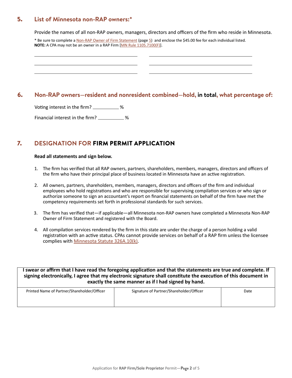 Application for Minnesota Rap Firm Firm or Rap Sole Proprietor Permit - Minnesota, Page 3