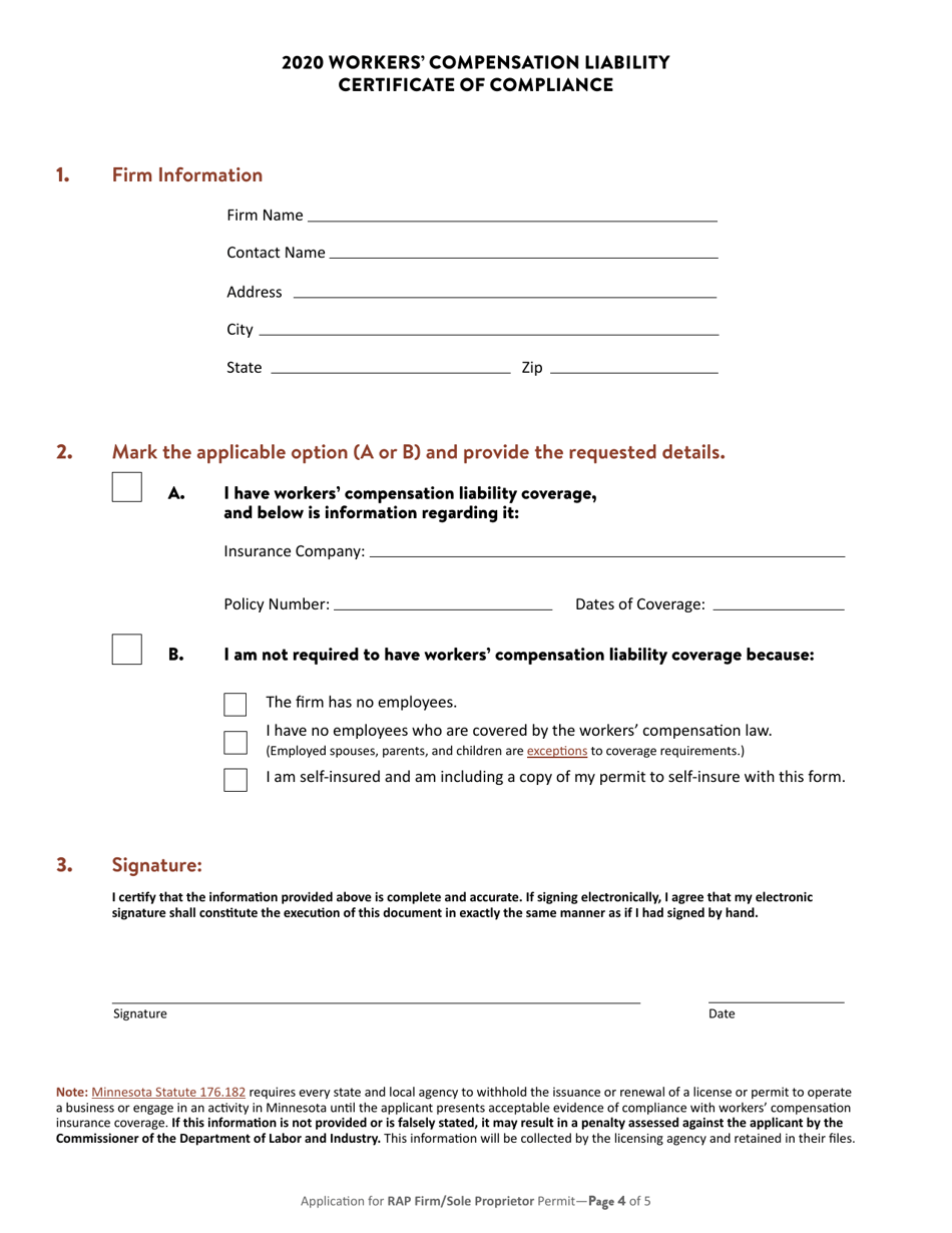 Application for Minnesota Rap Firm Firm or Rap Sole Proprietor Permit - Minnesota, Page 5
