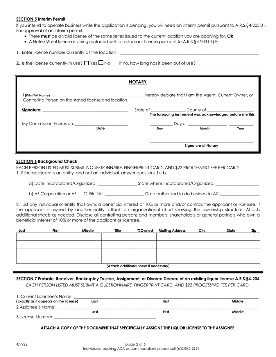 Arizona Application for Liquor License Download Fillable PDF ...