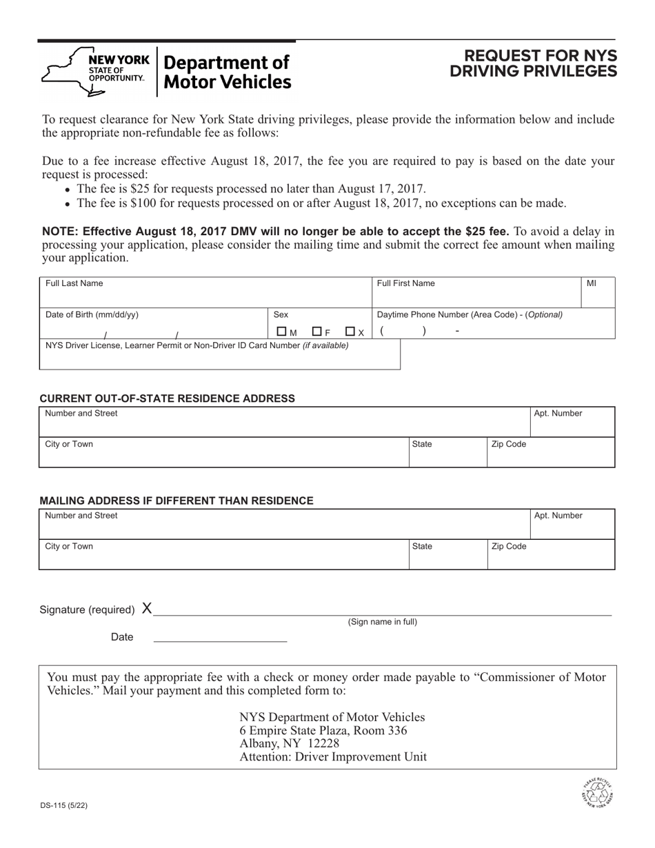 Form DS-115 - Fill Out, Sign Online and Download Fillable PDF, New York ...