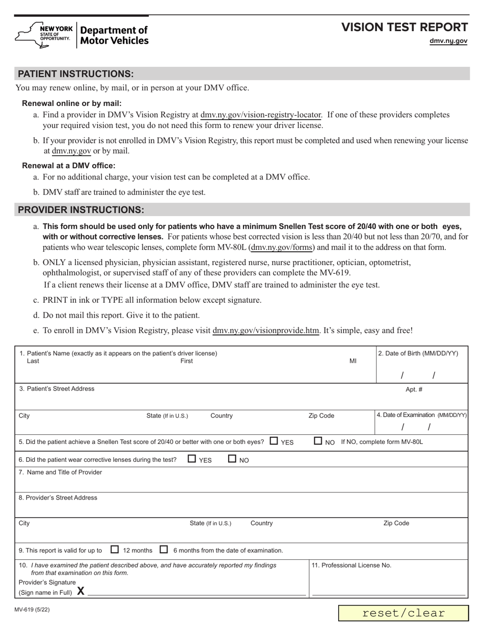 Form MV619 Download Fillable PDF or Fill Online Vision Test Report