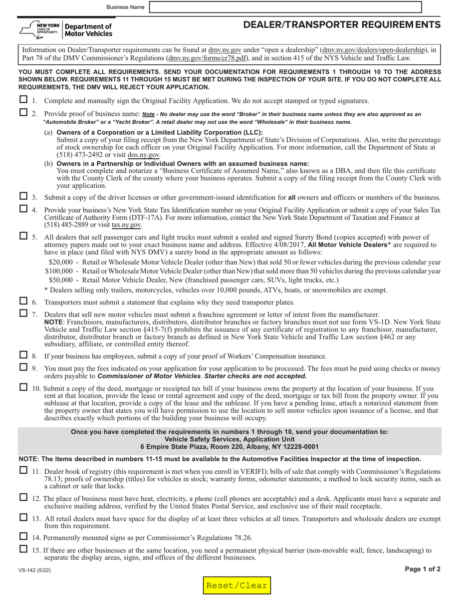 Form VS-1D Original Facility Application - New York, Page 7