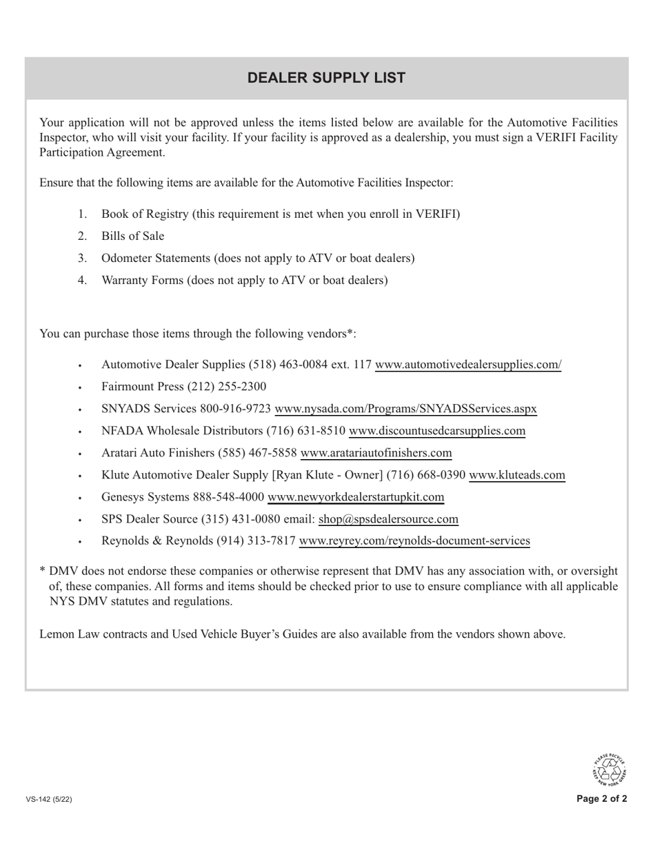 Form VS-1D Original Facility Application - New York, Page 8
