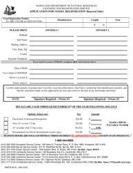 Document preview: Form DNR B-201A Application for Vessel Registration (Renewal Only) - Maryland