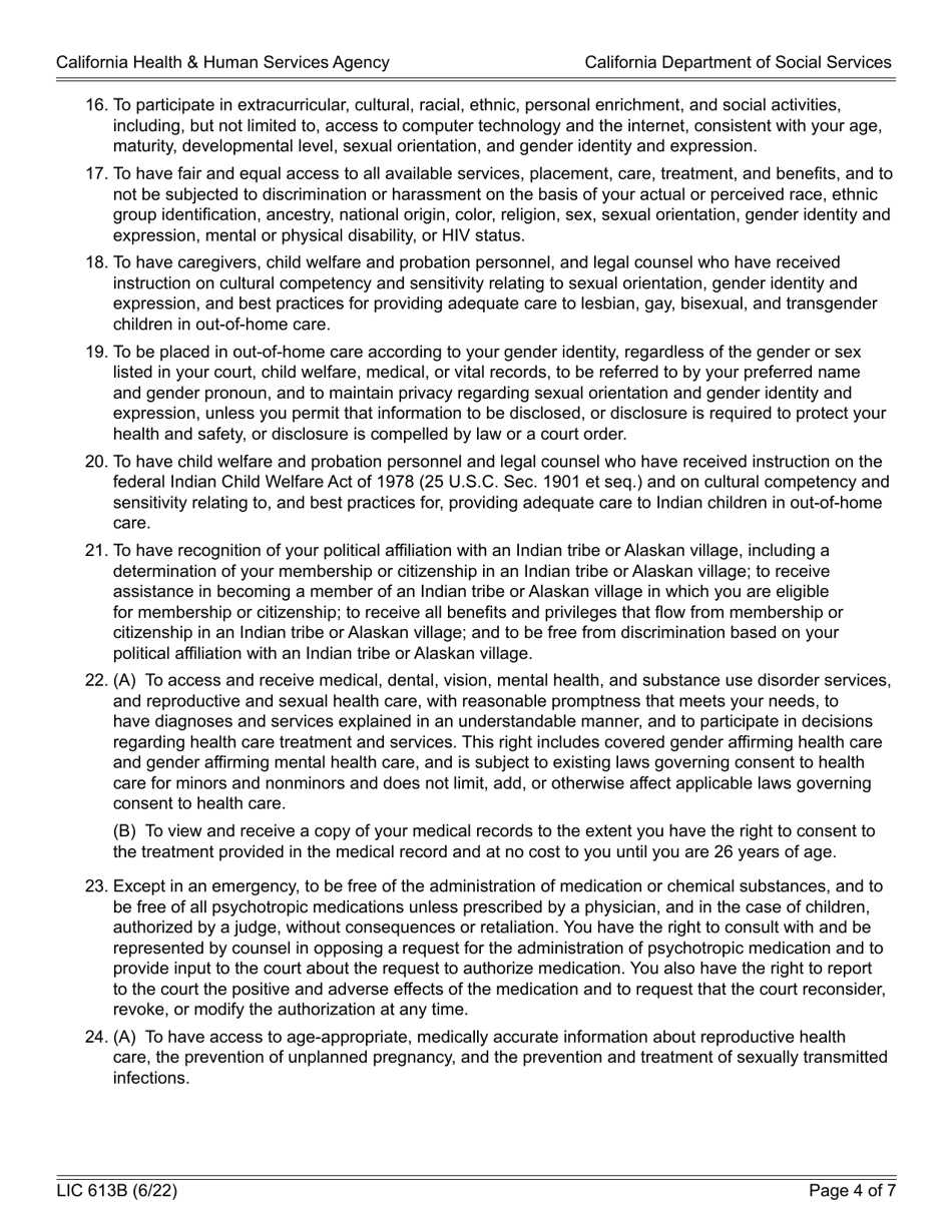 Form LIC613B Personal Rights Childrens Residential Facilities - California, Page 4