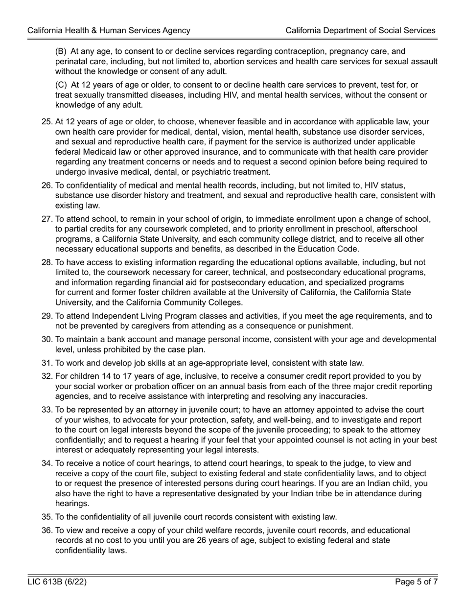 Form LIC613B Personal Rights Childrens Residential Facilities - California, Page 5