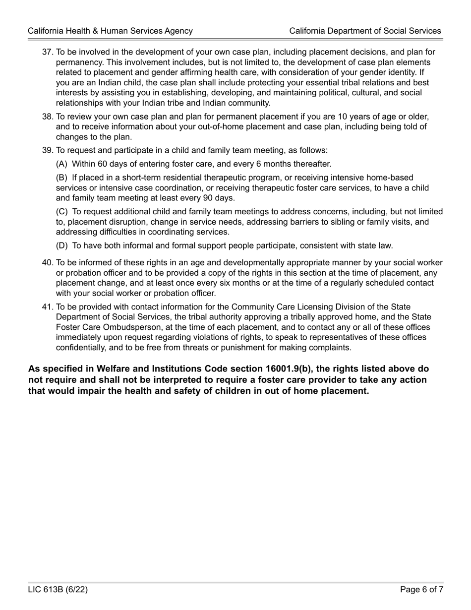 Form LIC613B Personal Rights Childrens Residential Facilities - California, Page 6