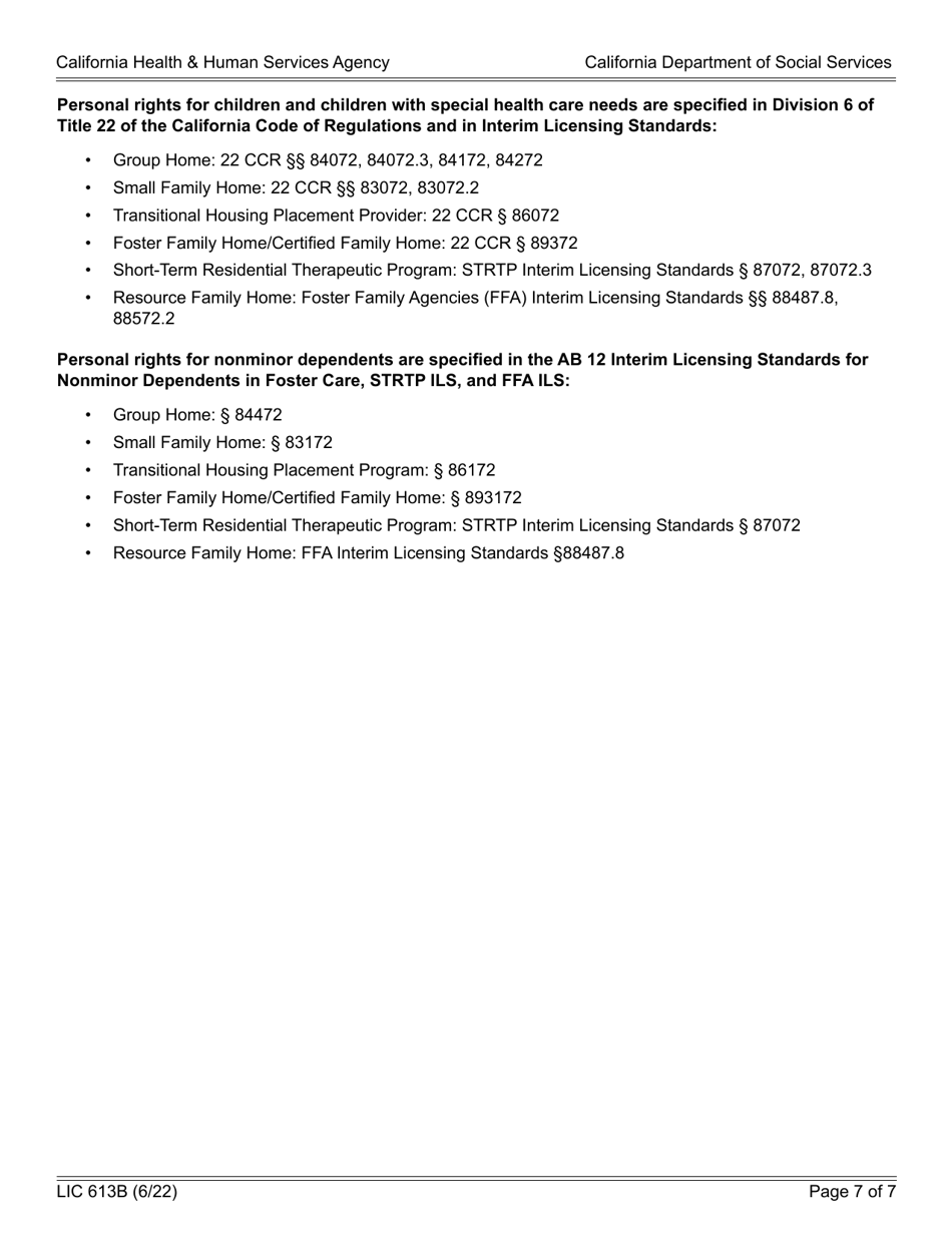 Form LIC613B Personal Rights Childrens Residential Facilities - California, Page 7