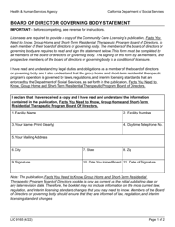 Document preview: Form LIC9165 Board of Director Governing Body Statement - California