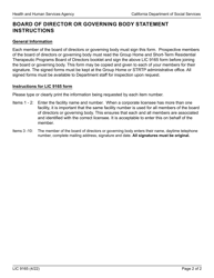 Form LIC9165 Board of Director Governing Body Statement - California, Page 2
