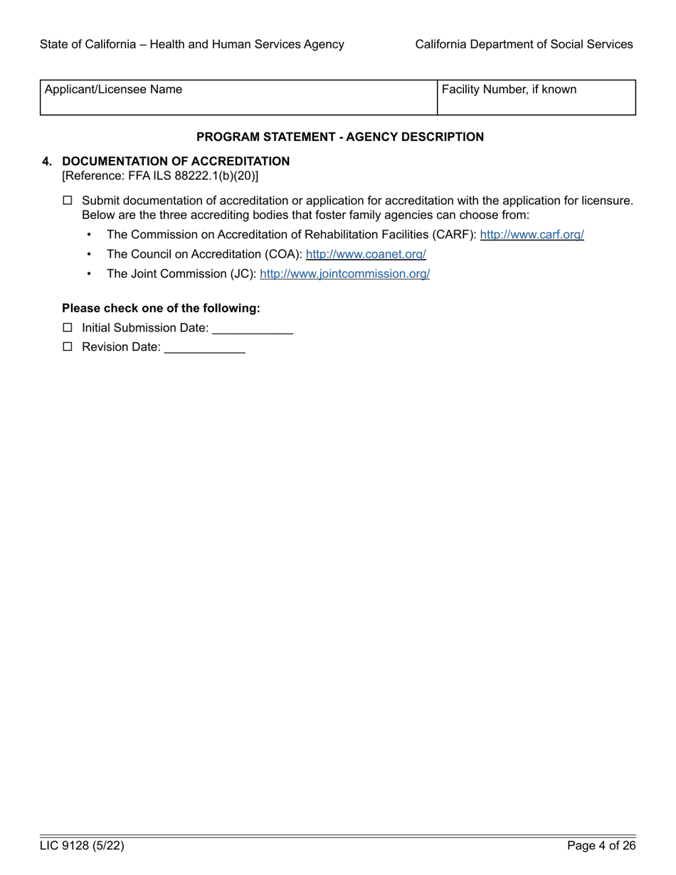 Form LIC9128 Foster Family Agency Program Statement - California, Page 10