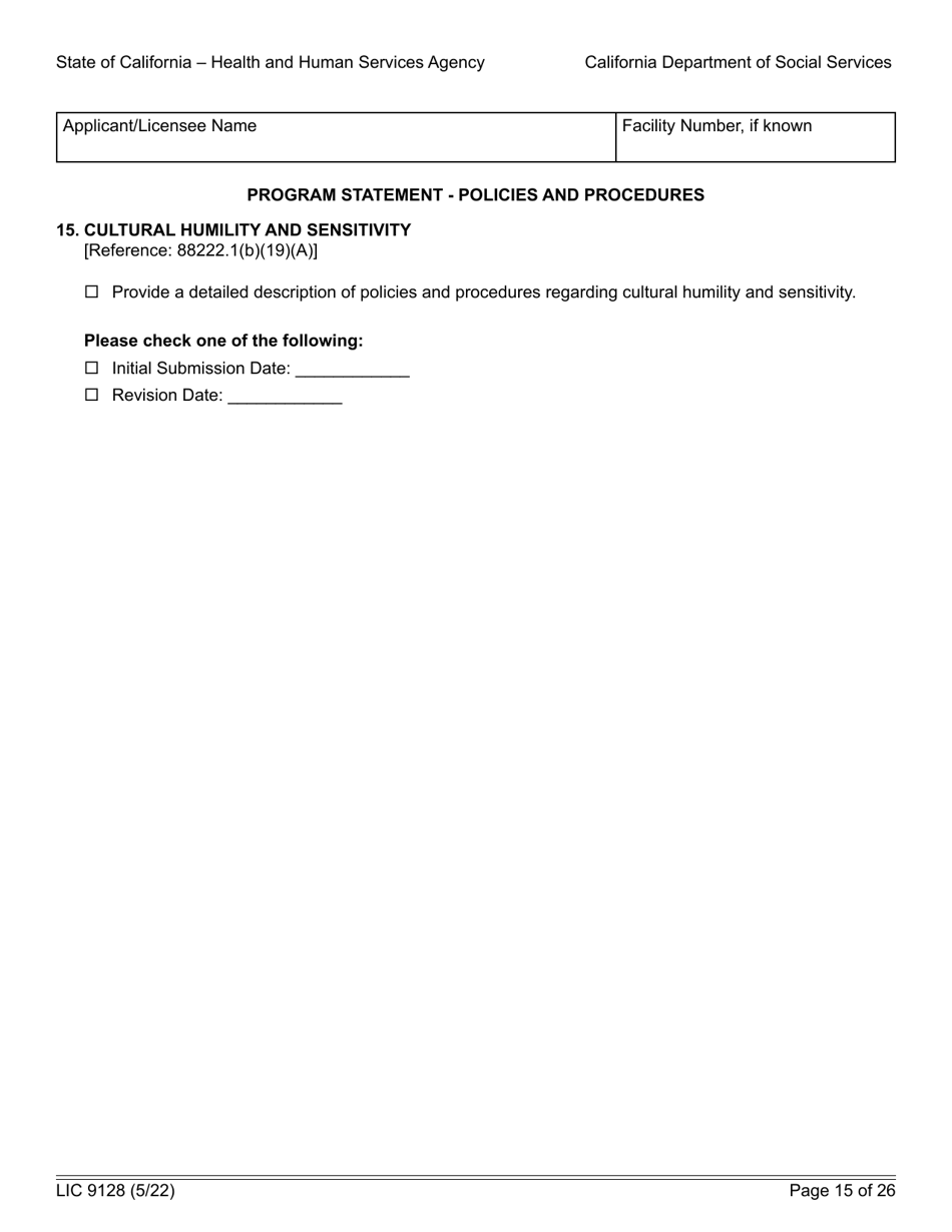 Form LIC9128 Foster Family Agency Program Statement - California, Page 21