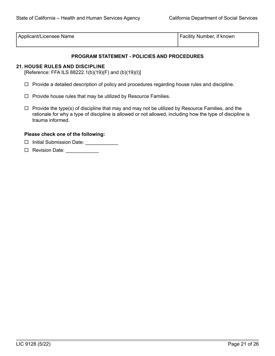 Form LIC9128 Foster Family Agency Program Statement - California, Page 27