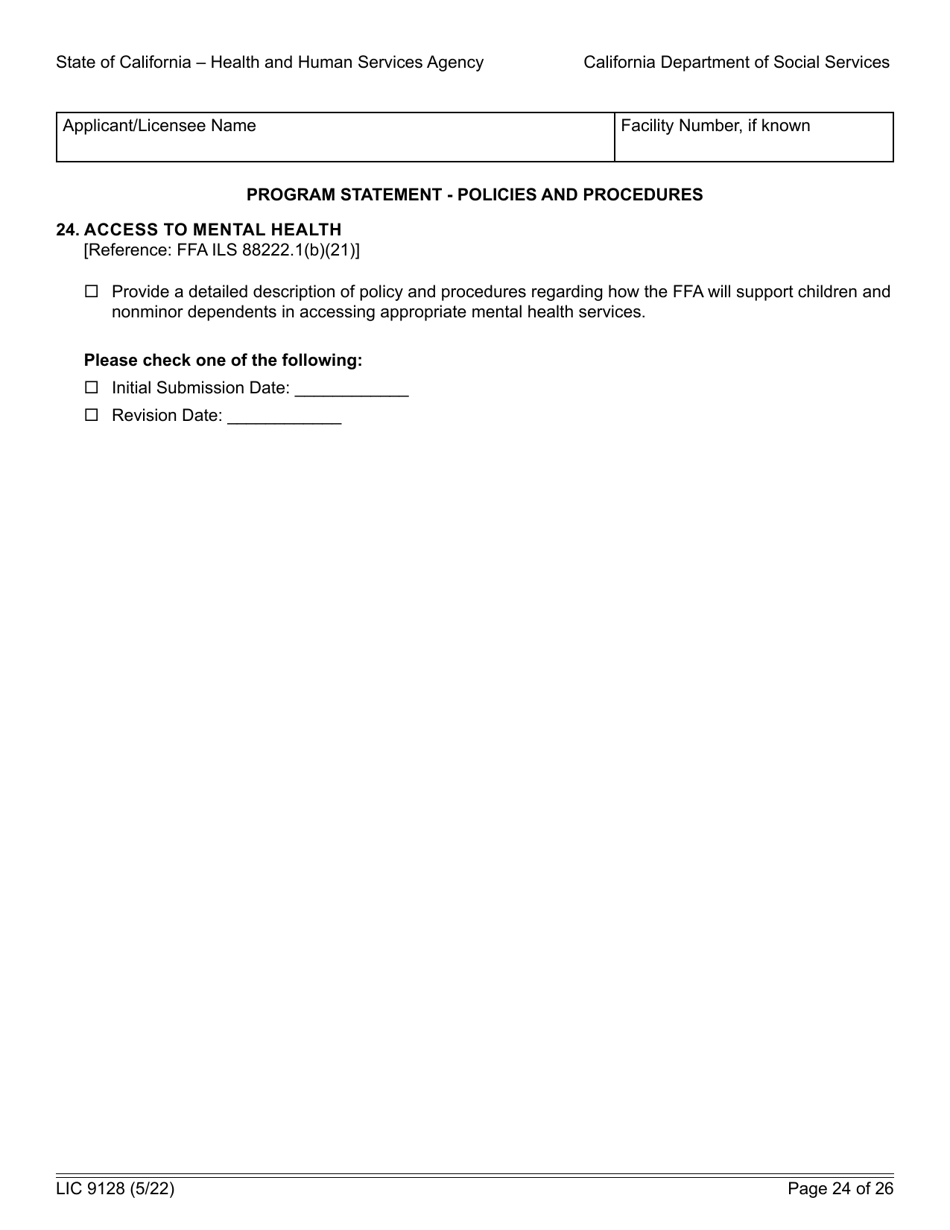 Form LIC9128 Foster Family Agency Program Statement - California, Page 30