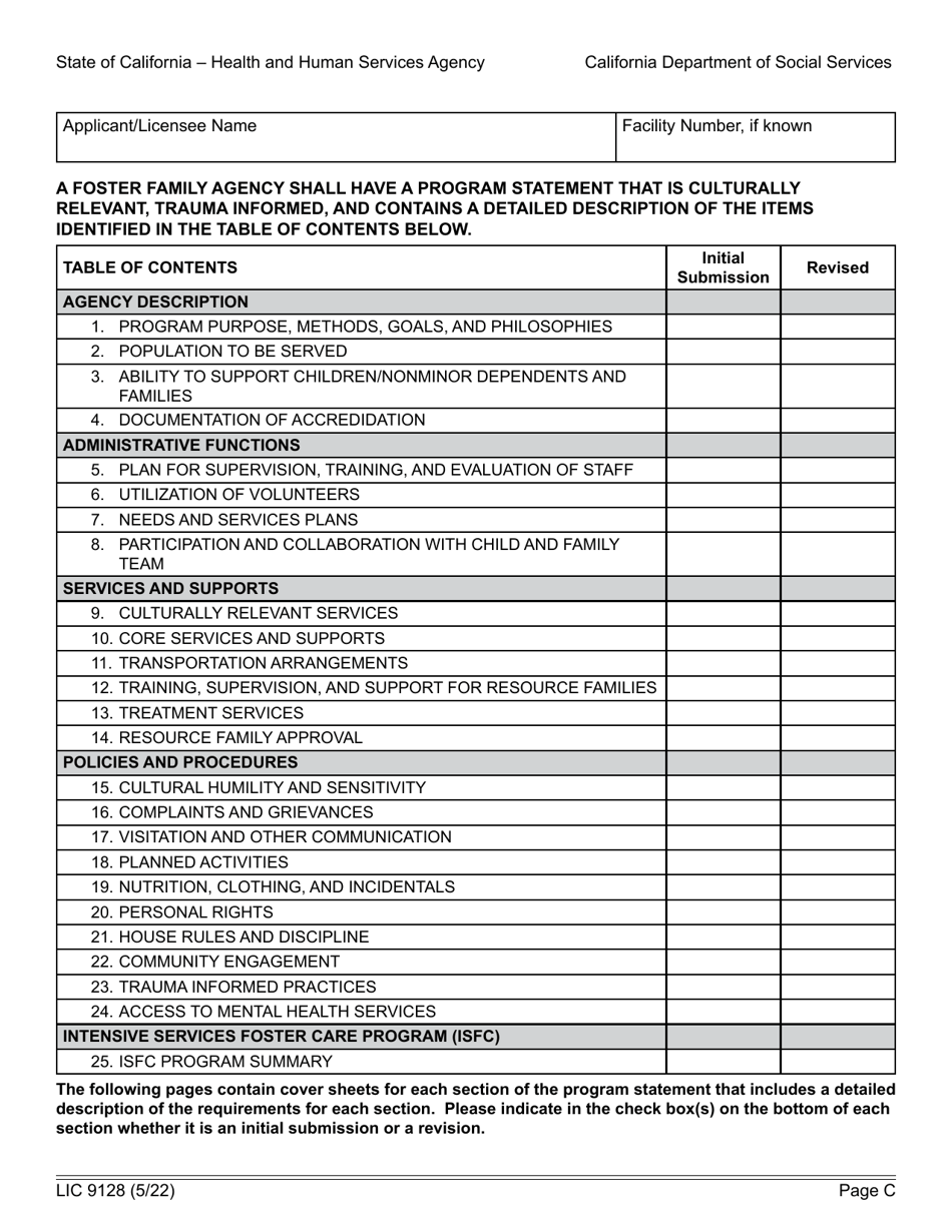 Form LIC9128 Foster Family Agency Program Statement - California, Page 6