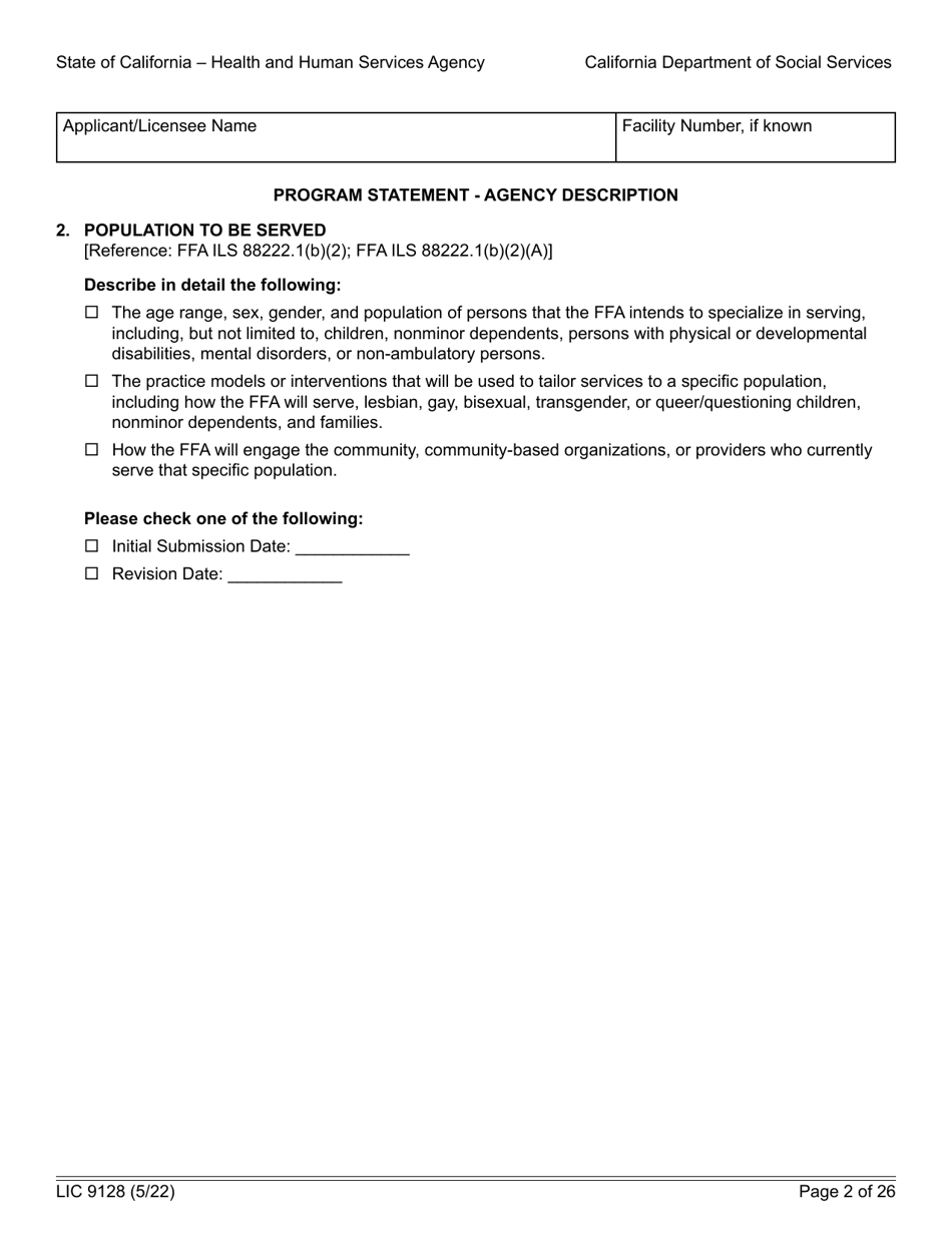 Form LIC9128 Foster Family Agency Program Statement - California, Page 8