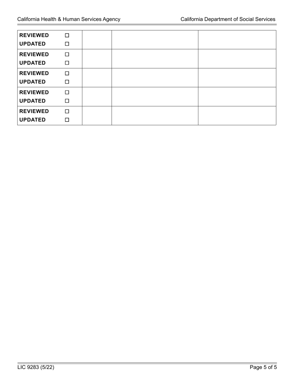 Form LIC9283 Infection Control Plan - Adult Day Programs - California, Page 5