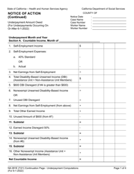 Form NA281E Notice of Action (Continued) Underpayment Amount Owed (For Underpayments Occurring on or After 6-1-2022) - California