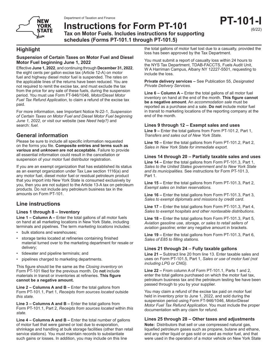 Instructions for Form PT-101, PT-101.1, PT-101.2, PT-101.3, PT-101.4, PT-101.5 - New York, Page 1