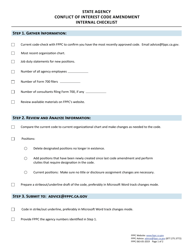 Document preview: State Agency Conflict of Interest Code Amendment Internal Checklist - California