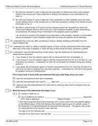 Form AD885A Statement of Understanding Agency Adoption Program - Parent or a Presumed Parent of a Child Who Is Detained, a Juvenile Court Dependent in out-Of-Home Care, or the Ward of a Legal Guardian - California, Page 5