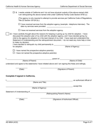 Form AD885A Statement of Understanding Agency Adoption Program - Parent or a Presumed Parent of a Child Who Is Detained, a Juvenile Court Dependent in out-Of-Home Care, or the Ward of a Legal Guardian - California, Page 6