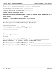 Form CCD19C Attachment C Request to Release a Voluntary Temporary Transfer of the California Department of Social Services Contract Funds - California, Page 2