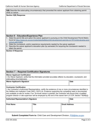 Form CCD39 Site Supervisor or Program Director Staffing Qualifications Waiver Extension Request - California, Page 2