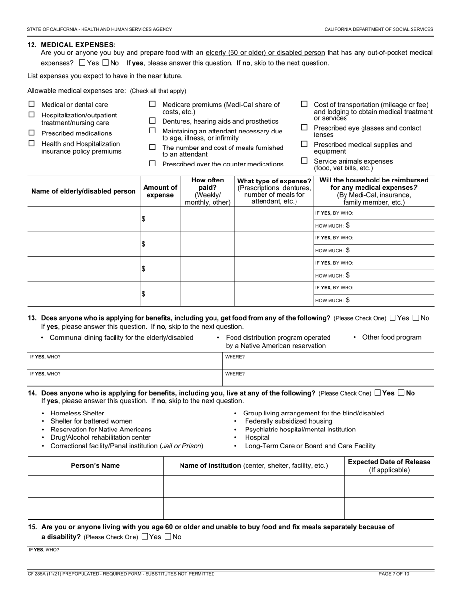 Form Cf285a - Fill Out, Sign Online And Download Fillable Pdf 