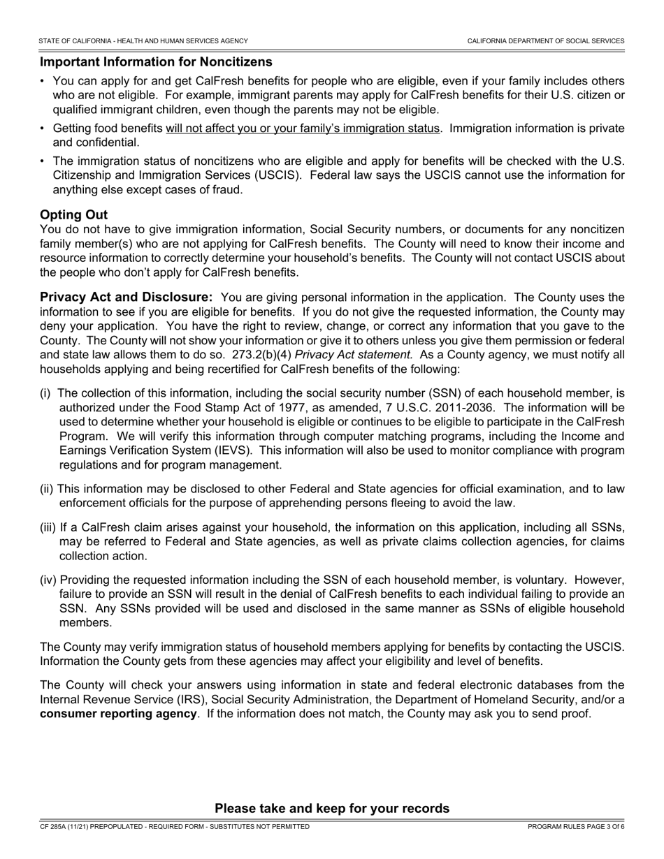 Form CF285A Application for CalFresh Benefits - California, Page 5