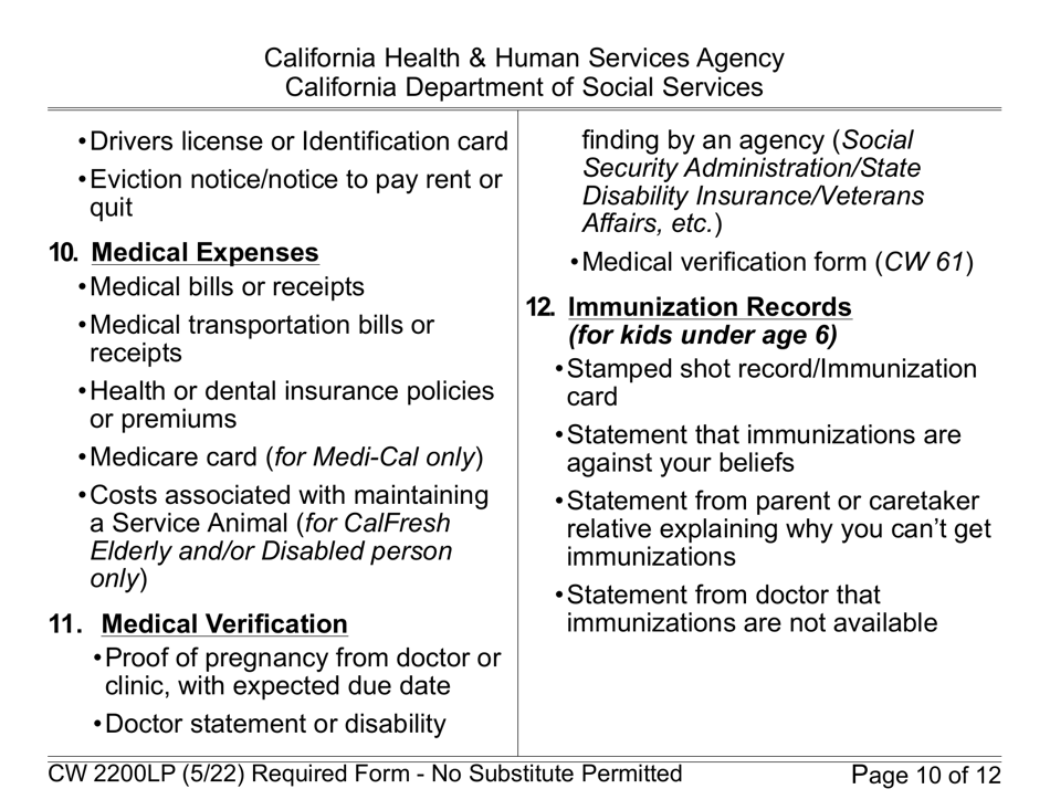 Form CW2200LP Request for Verification - Large Print - California, Page 10