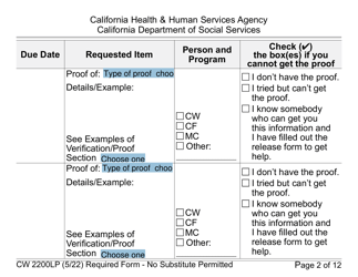 Form CW2200LP Request for Verification - Large Print - California, Page 2