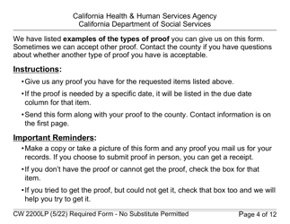 Form CW2200LP Request for Verification - Large Print - California, Page 4