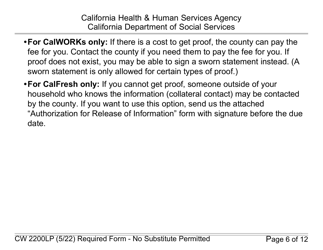 Form CW2200LP Request for Verification - Large Print - California, Page 6