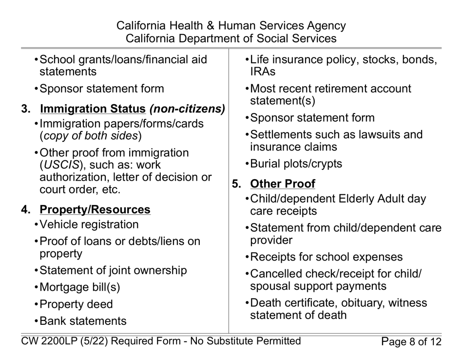 Form CW2200LP Request for Verification - Large Print - California, Page 8