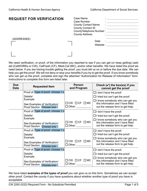 Form CW2200  Printable Pdf