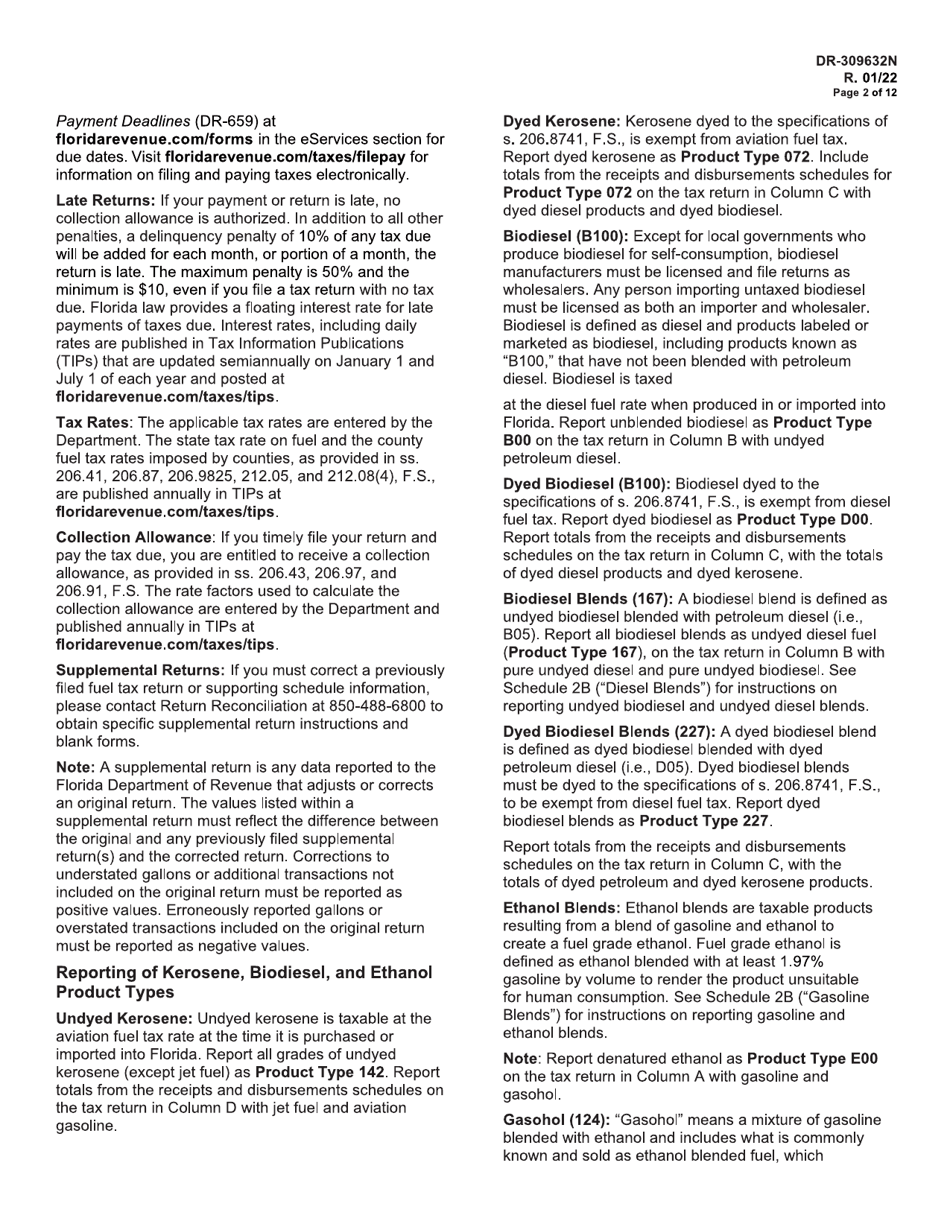Instructions for Form DR-309632 Wholesaler / Importer Fuel Tax Return - Florida, Page 2