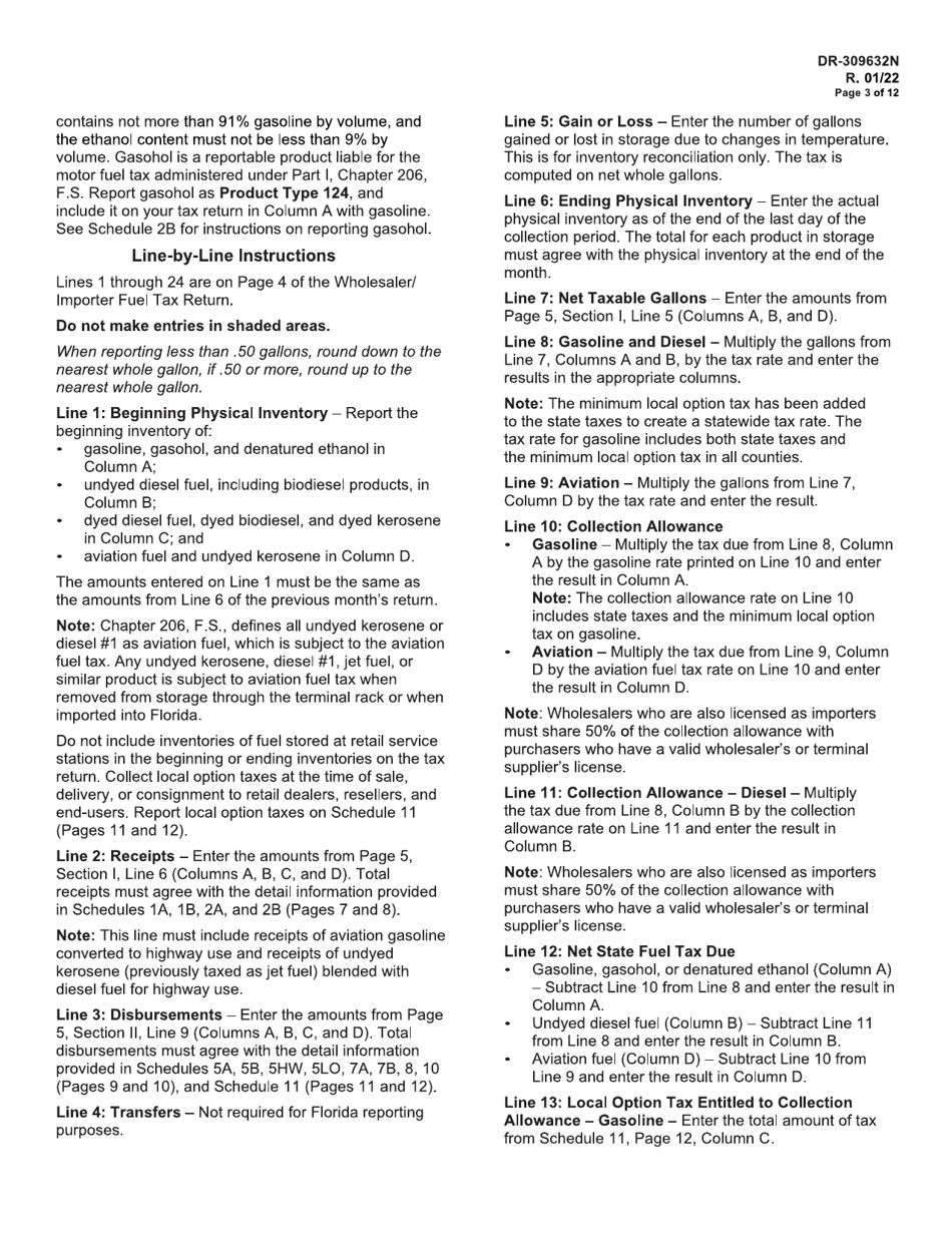 Instructions for Form DR-309632 Wholesaler / Importer Fuel Tax Return - Florida, Page 3