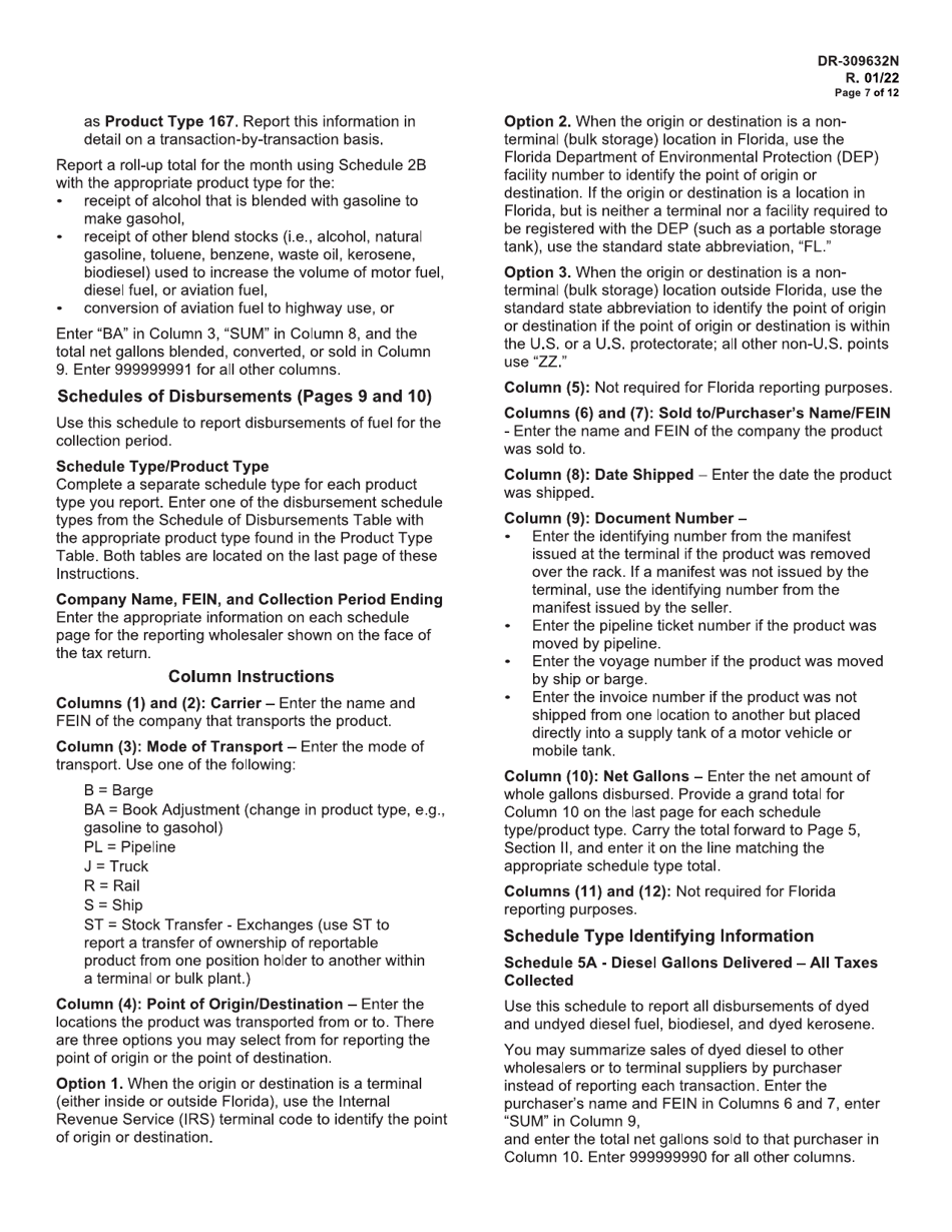 Instructions for Form DR-309632 Wholesaler / Importer Fuel Tax Return - Florida, Page 7