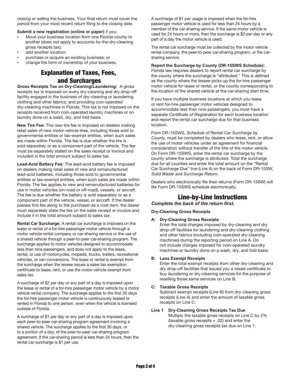 Instructions for Form DR-15SW Solid Waste and Surcharge Return - Florida, Page 3