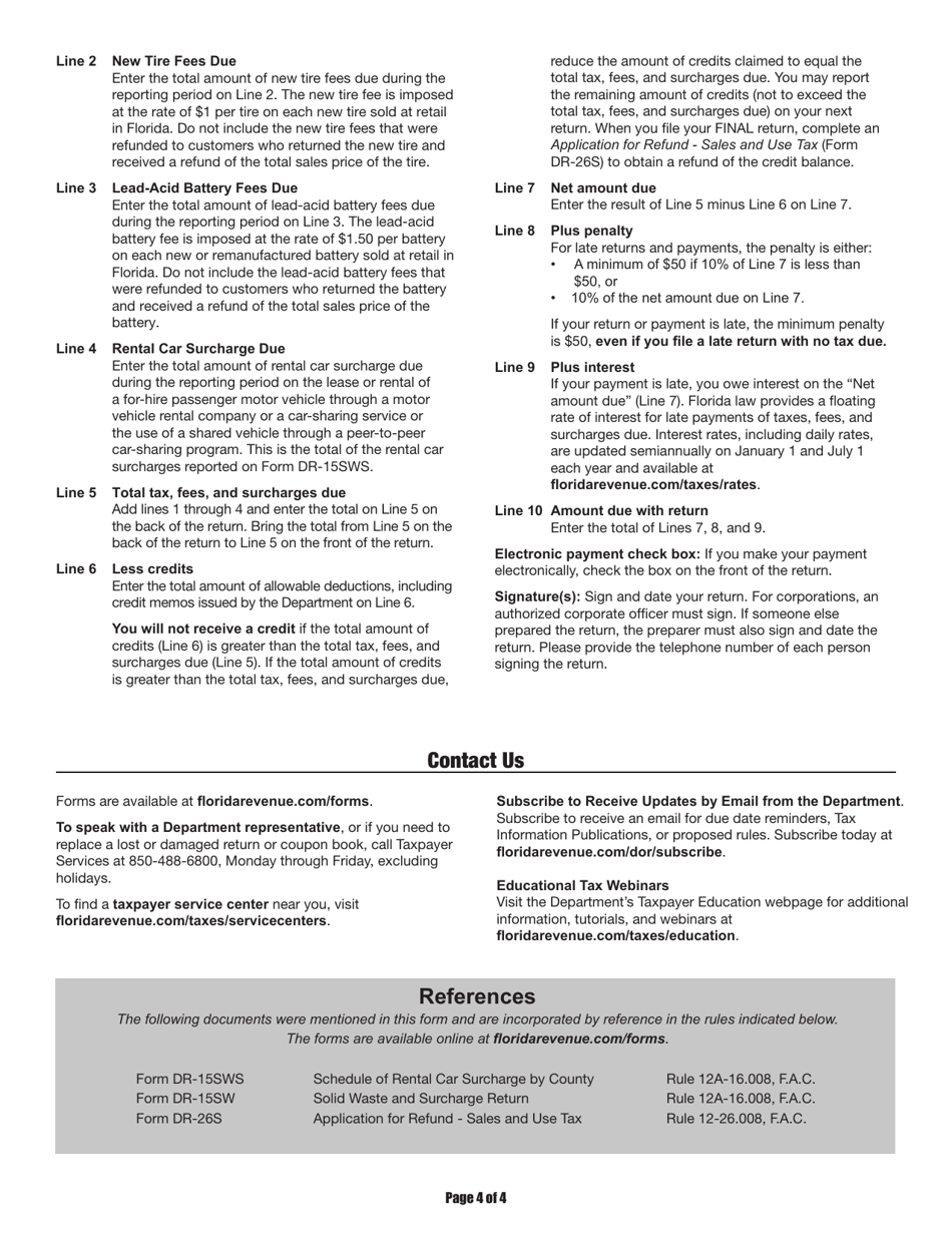 Instructions for Form DR-15SW Solid Waste and Surcharge Return - Florida, Page 4