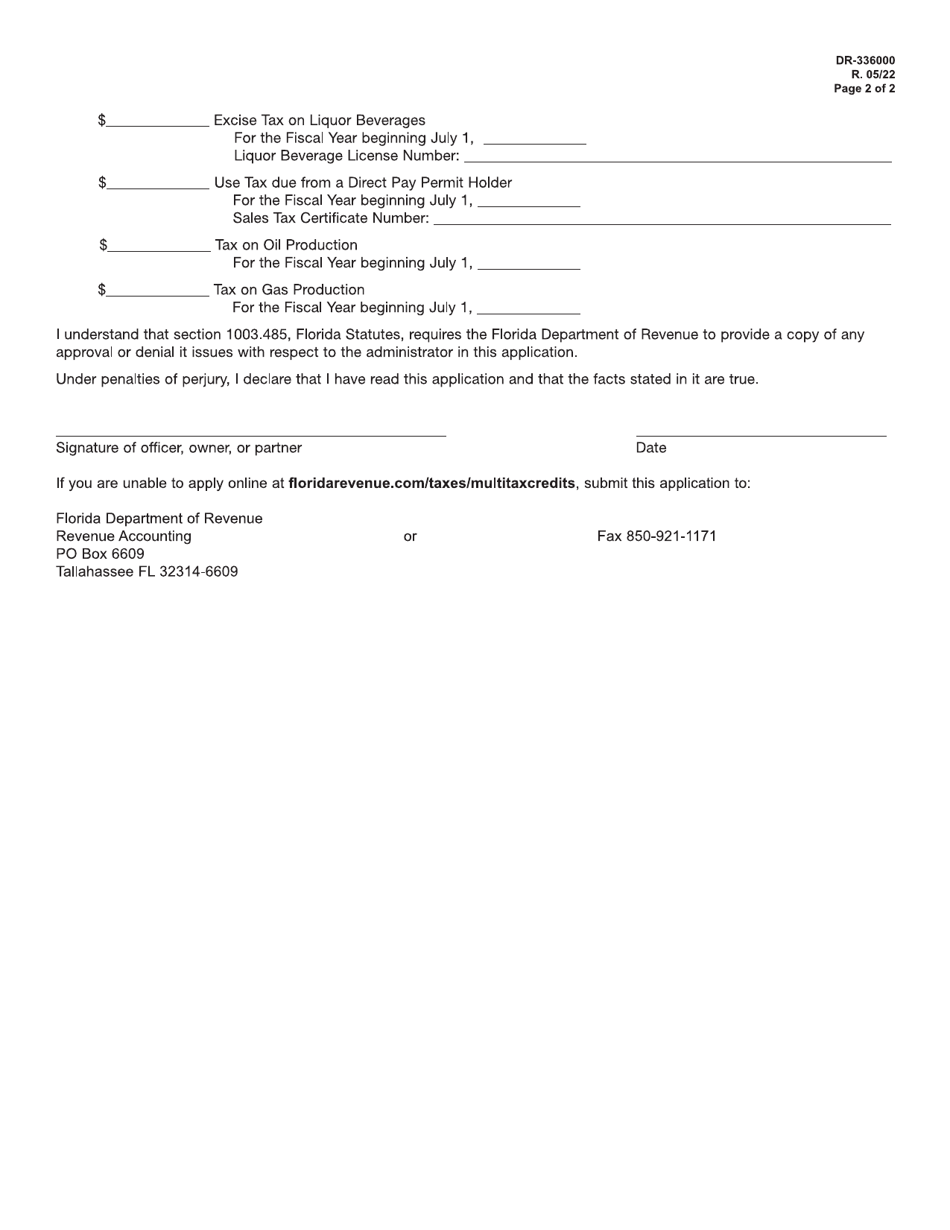 Form DR-336000 The New Worlds Reading Initiative Application for Tax Credit Allocation for Contributions to the Administrator - Florida, Page 2