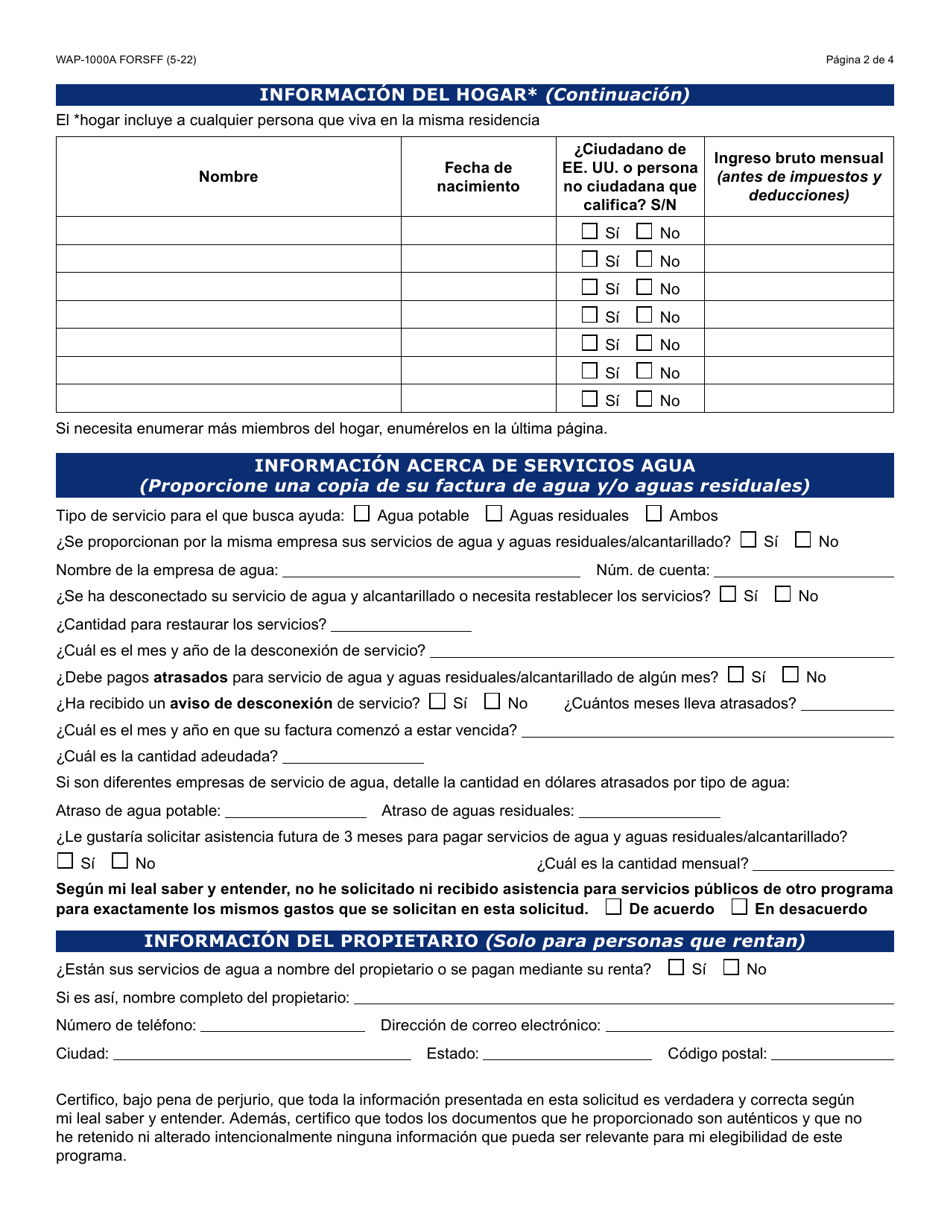 Formulario WAP-1000A-S Solicitud Del Lihwap - Arizona (Spanish), Page 2