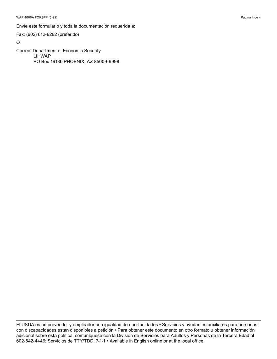 Formulario WAP-1000A-S Solicitud Del Lihwap - Arizona (Spanish), Page 4
