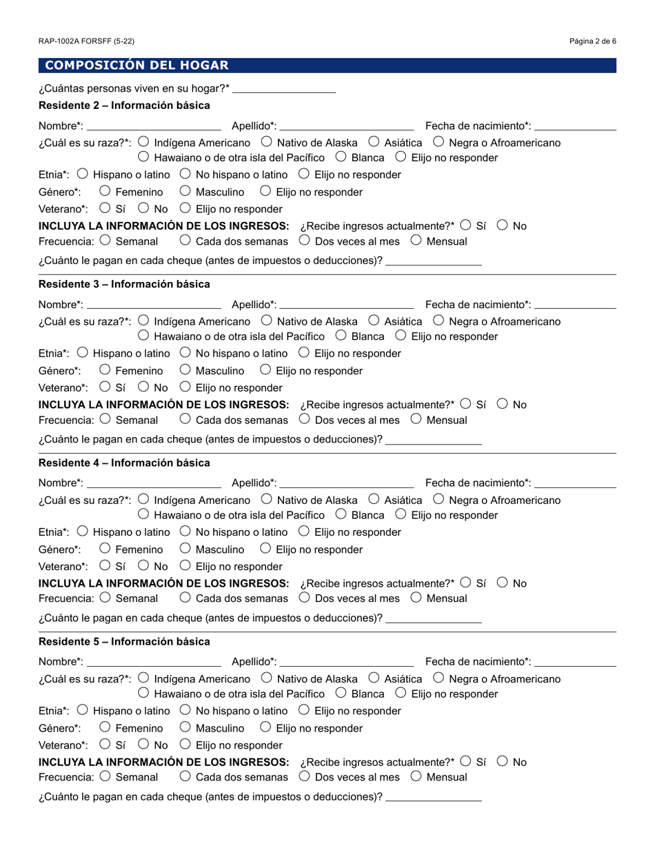 Formulario RAP-1002A-S Solicitud Manual Para El Programa De Asistencia De Emergencia Para El Alquiler - Arizona (Spanish), Page 2