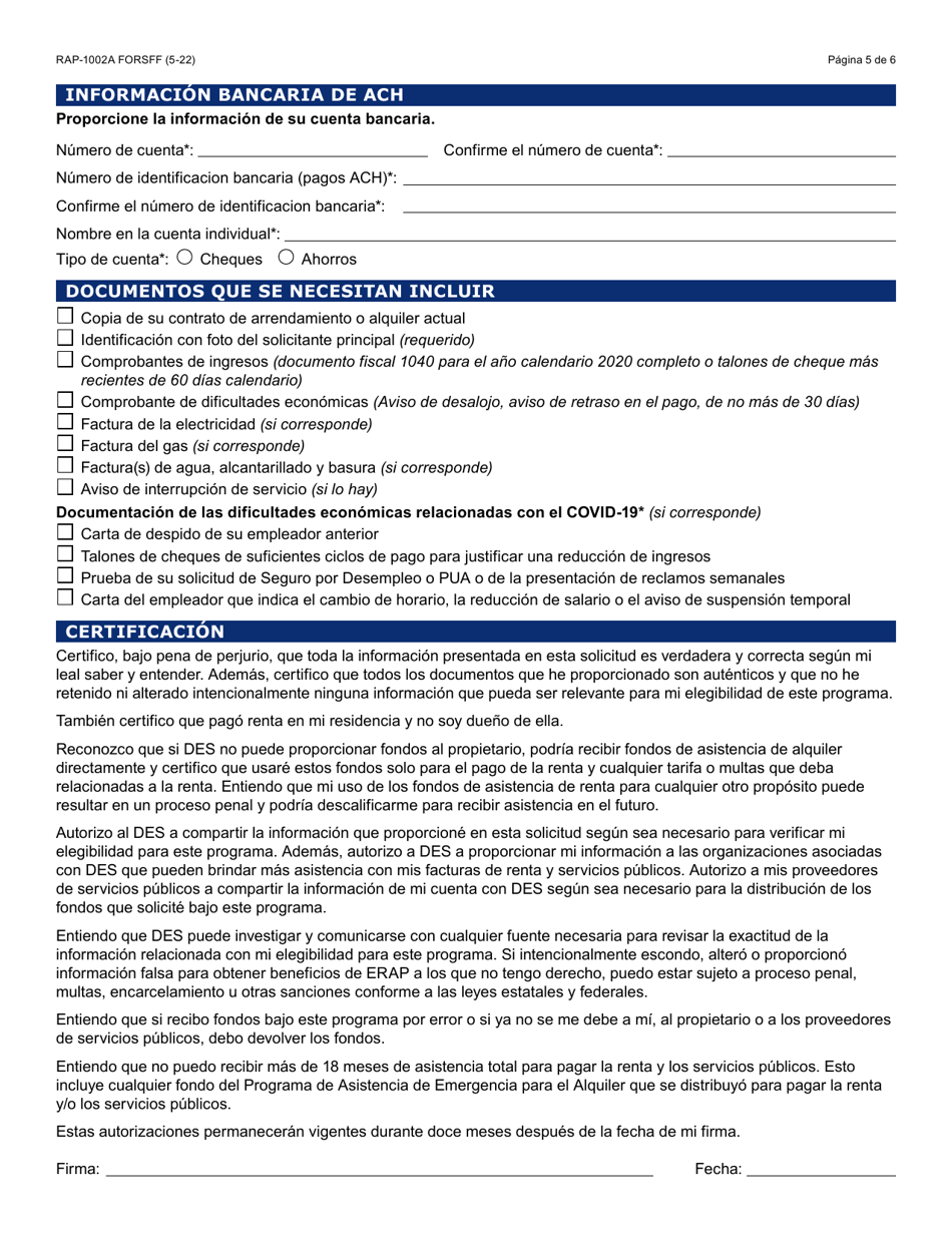 Formulario RAP-1002A-S Solicitud Manual Para El Programa De Asistencia De Emergencia Para El Alquiler - Arizona (Spanish), Page 5