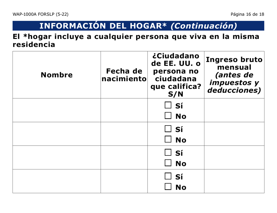 Formulario WAP-1000A-SLP Solicitud Del Lihwap - Letra Grande - Arizona (Spanish), Page 16