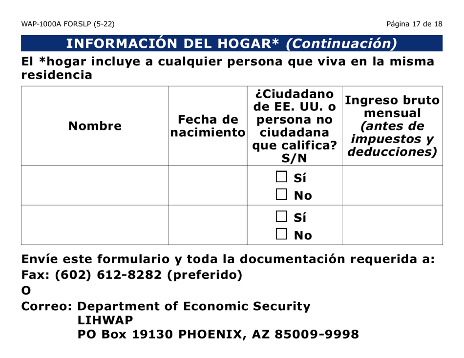 Formulario WAP-1000A-SLP Solicitud Del Lihwap - Letra Grande - Arizona (Spanish), Page 17