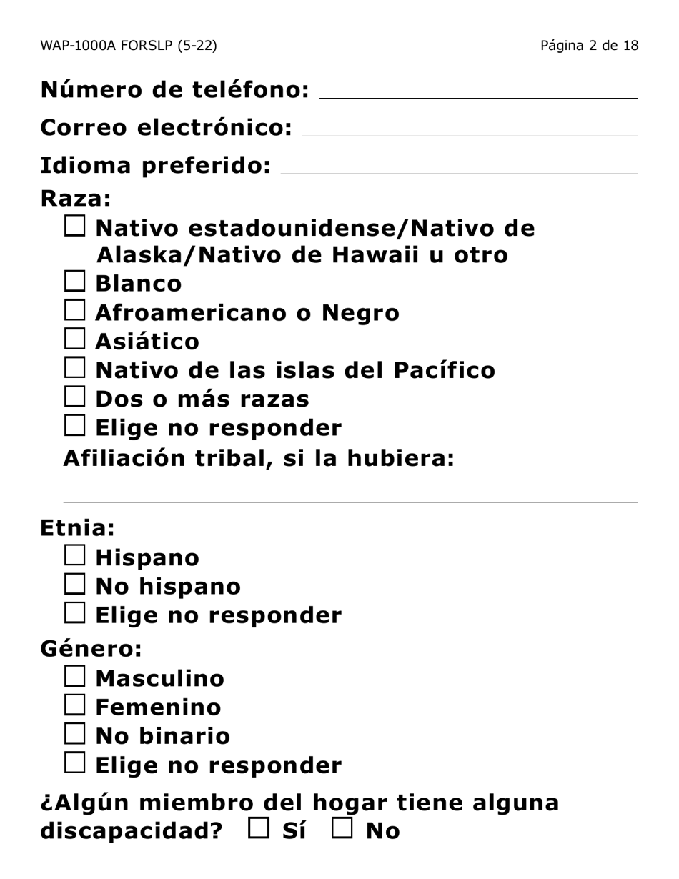Formulario WAP-1000A-SLP Solicitud Del Lihwap - Letra Grande - Arizona (Spanish), Page 2