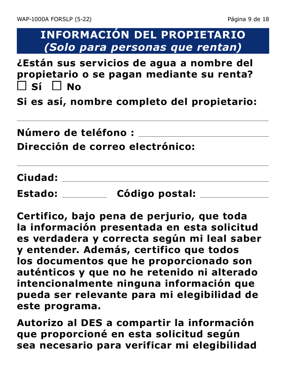 Formulario WAP-1000A-SLP Solicitud Del Lihwap - Letra Grande - Arizona (Spanish), Page 9
